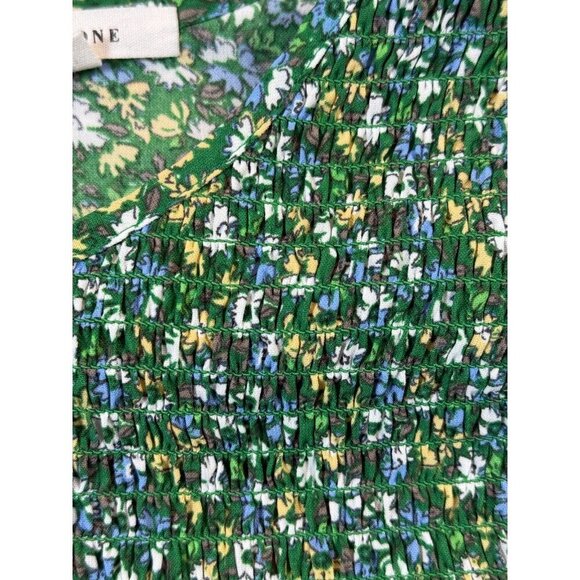 Pleione Blouse Top Women's L Green Floral Smocked Front Puff Sleeve Keyhole Back - Picture 4 of 7